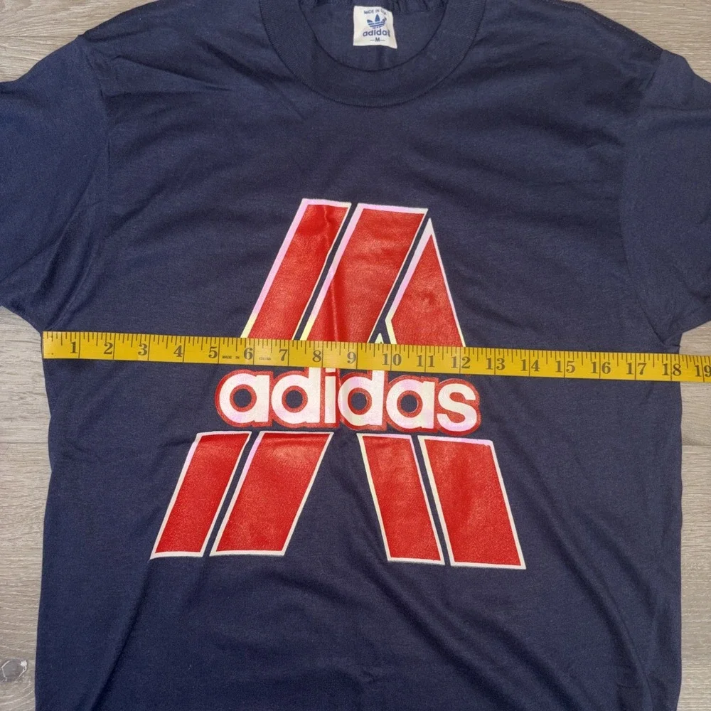 Vintage 1980s Adidas T Shirt Men's Medium Navy Blue Single Stitch